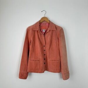 LAL Women's Suede Leather Button Front Jacket Coral Pink Size M